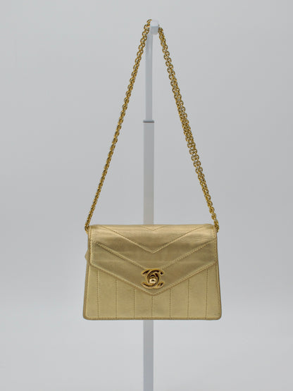 Vintage Chanel 1980s Gold Mini Trapezoid Chain Bag