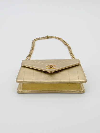Vintage Chanel 1980s Gold Mini Trapezoid Chain Bag