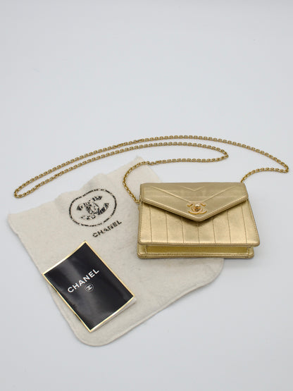 Vintage Chanel 1980s Gold Mini Trapezoid Chain Bag