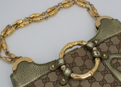 Rare Vintage Gucci Metallic Monogram Bamboo Chain Tom Ford Shoulder Bag
