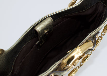 Rare Vintage Gucci Metallic Monogram Bamboo Chain Tom Ford Shoulder Bag