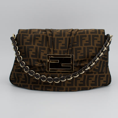 Fendi Tobacco Canvas Mia Flap Shoulder Bag