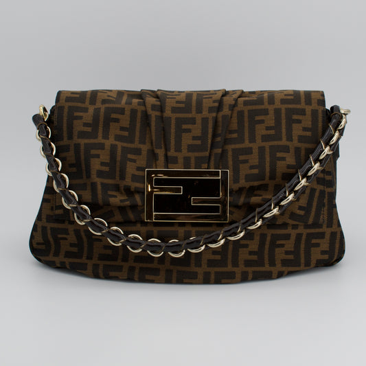 Fendi Tobacco Canvas Mia Flap Shoulder Bag
