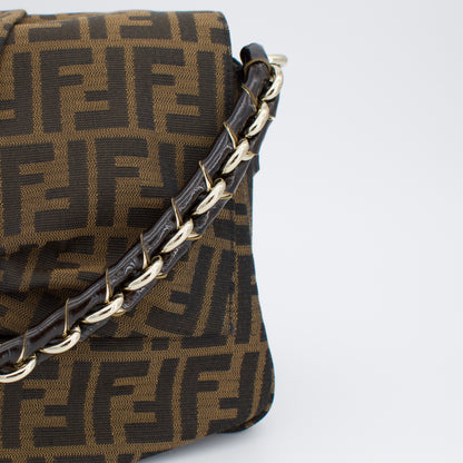Fendi Tobacco Canvas Mia Flap Shoulder Bag