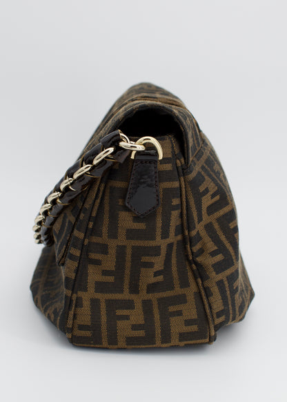 Fendi Tobacco Canvas Mia Flap Shoulder Bag