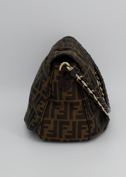 Fendi Tobacco Canvas Mia Flap Shoulder Bag