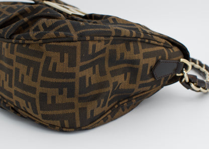 Fendi Tobacco Canvas Mia Flap Shoulder Bag