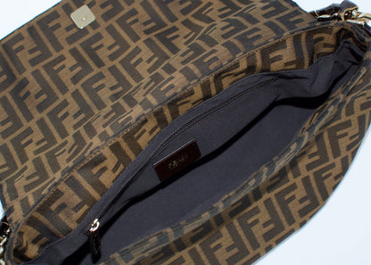Fendi Tobacco Canvas Mia Flap Shoulder Bag
