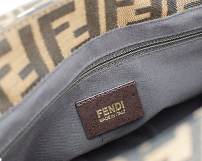 Fendi Tobacco Canvas Mia Flap Shoulder Bag
