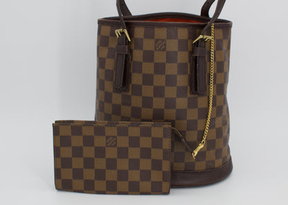 Vintage Louis Vuitton Damier Ebene Marais Bucket Bag with Pochette