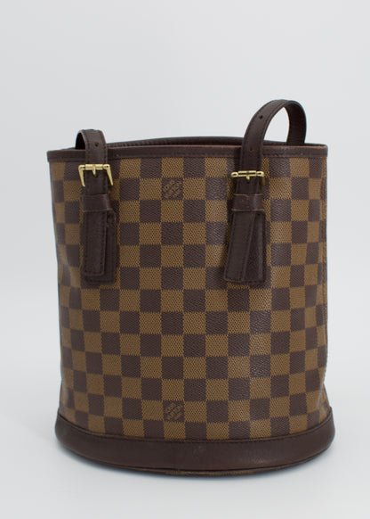 Vintage Louis Vuitton Damier Ebene Marais Bucket Bag with Pochette