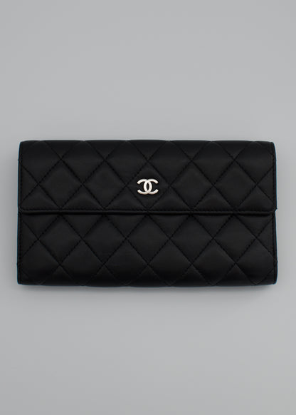 Chanel Lambskin Quilted Long Flap Wallet Black