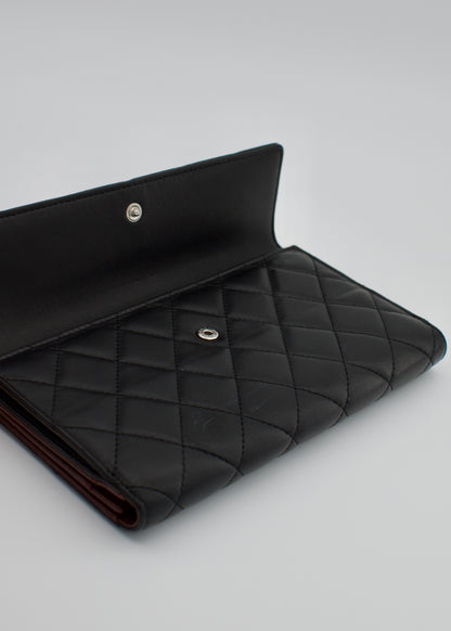 Chanel Lambskin Quilted Long Flap Wallet Black