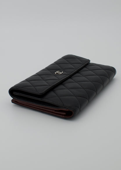 Chanel Lambskin Quilted Long Flap Wallet Black