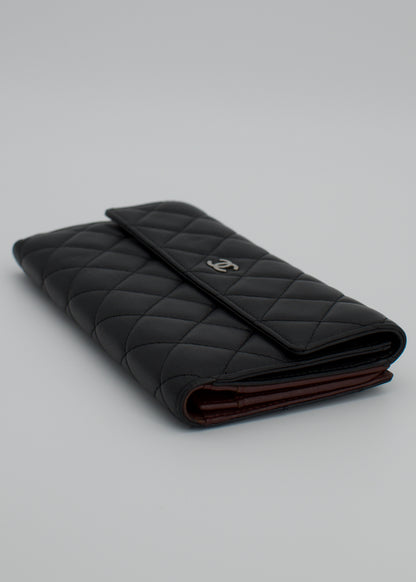 Chanel Lambskin Quilted Long Flap Wallet Black