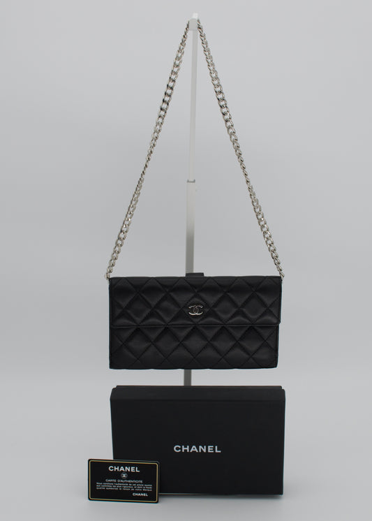 Chanel Lambskin Quilted Long Flap Wallet Black