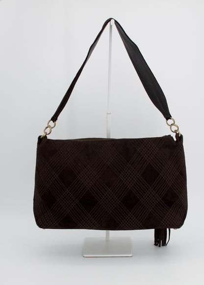 Vintage Chanel Quilted Brown Suede Tassel Hobo Bag