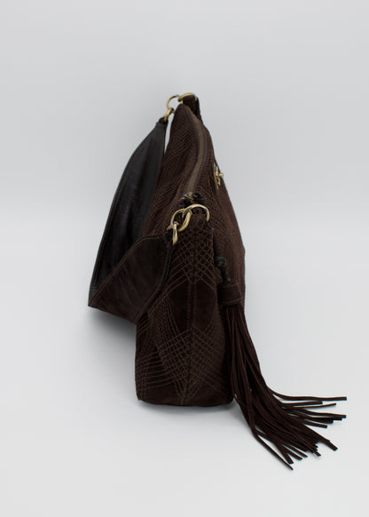Vintage Chanel Quilted Brown Suede Tassel Hobo Bag