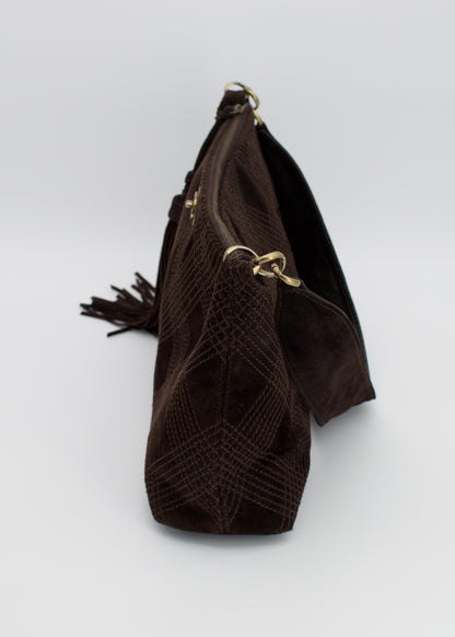 Vintage Chanel Quilted Brown Suede Tassel Hobo Bag