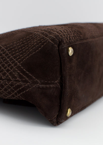 Vintage Chanel Quilted Brown Suede Tassel Hobo Bag