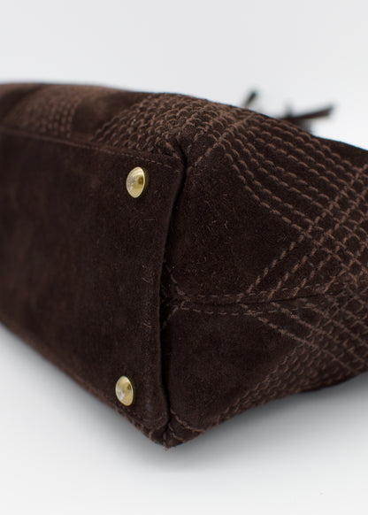 Vintage Chanel Quilted Brown Suede Tassel Hobo Bag