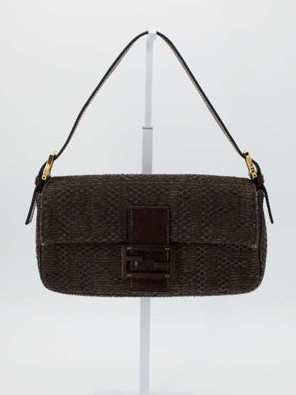 Vintage Fendi Zucca Lambskin Woven Baguette