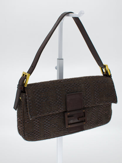 Vintage Fendi Zucca Lambskin Woven Baguette