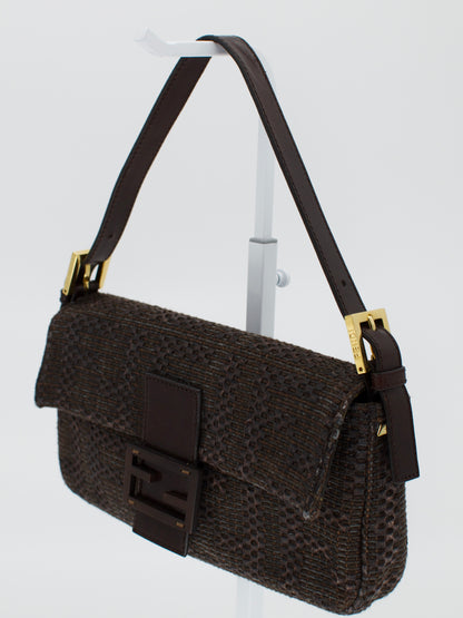 Vintage Fendi Zucca Lambskin Woven Baguette