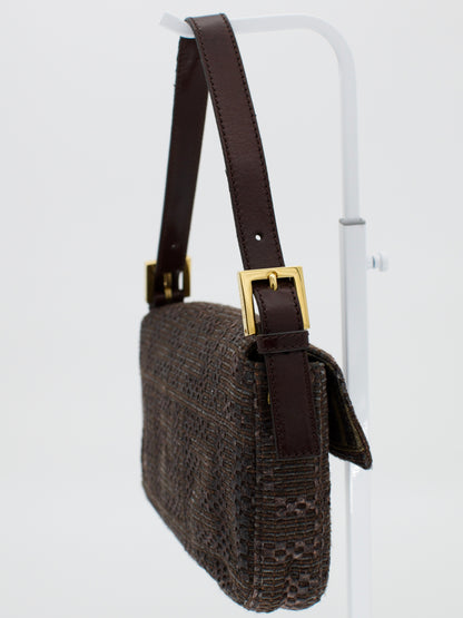 Vintage Fendi Zucca Lambskin Woven Baguette