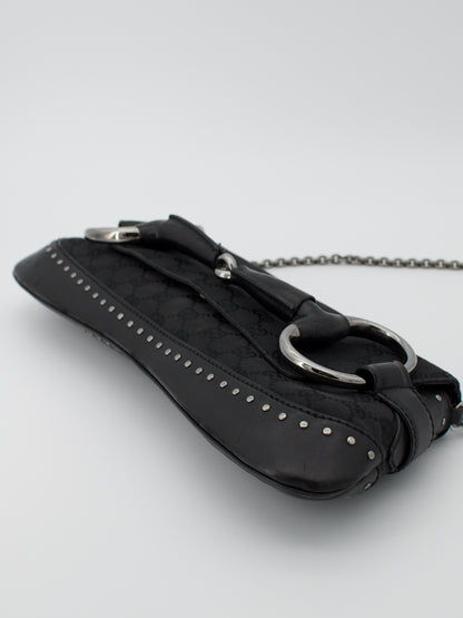 Vintage Gucci GG Canvas Horsebit Chain Large Shoulder Bag