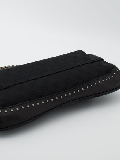 Vintage Gucci GG Canvas Horsebit Chain Large Shoulder Bag