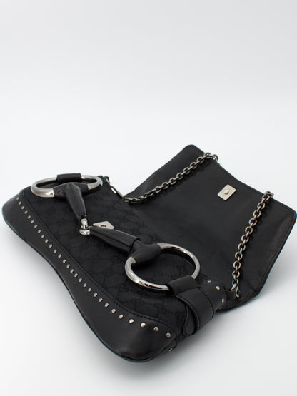 Vintage Gucci GG Canvas Horsebit Chain Large Shoulder Bag
