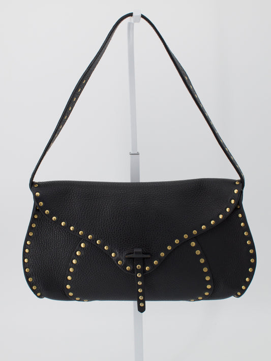 Celine Studded Shoulder Bag in Black Leather